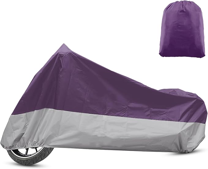 X AUTOHAUX Motorcycle Cover for Harley Davidson for Honda for Suzuki All Season Waterproof Sun Outdoor Protection Motorbike Cover Fits Up to 86.61'' Motorcycles Cover L Purple Silver Tone