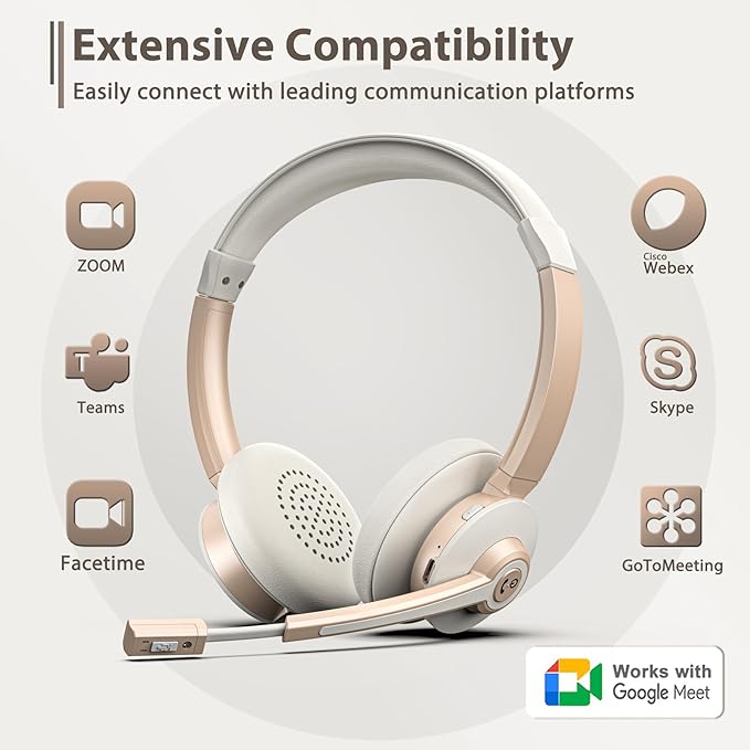 Wireless Headset with Mic for Work, Bluetooth Headset with AI Noise Canceling Microphone, Wireless Headphones with USB Dongle, Charging Base & Mic Mute for for PC/Cell Phones/Call Center/Teams