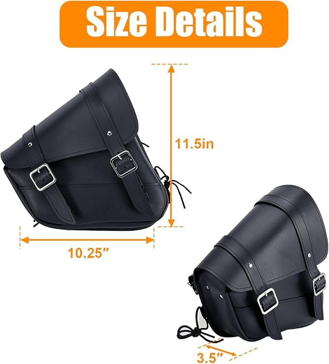 Motorcycle Saddle Bags Leather Motorcycle Solo Swing Arm Bag For Softails Sportsters Choppers Waterproof Side Bags (Black - Right Side, 11.5" x 10.25" x 3.5")