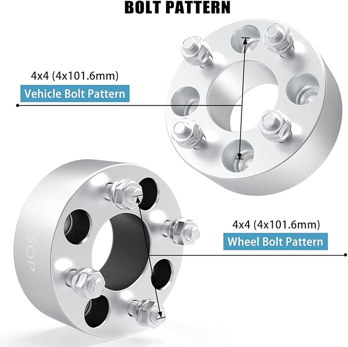 HHCSOP 4x4 2" Golf Cart Wheel Spacers for EZ GO EZGO Club Car, 4PCS 4x101.6mm ATV Wheel Adapters Hub Bore 62mm with 1/2" Studs
