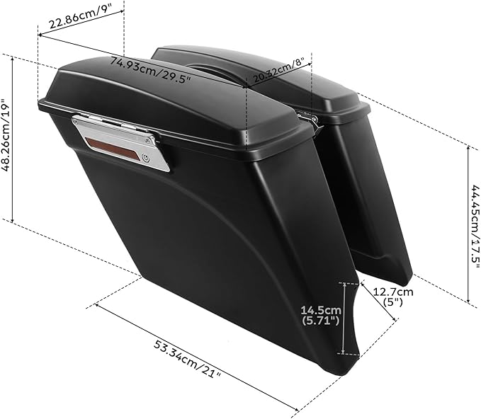 XFMT Motorcycle Stretched Saddlebags 5" Extended Hard Saddle Bags For Harley Touring Road King Street Glide Road Glide Electra Glide Ultra Classic 1993-2013, Matte Black