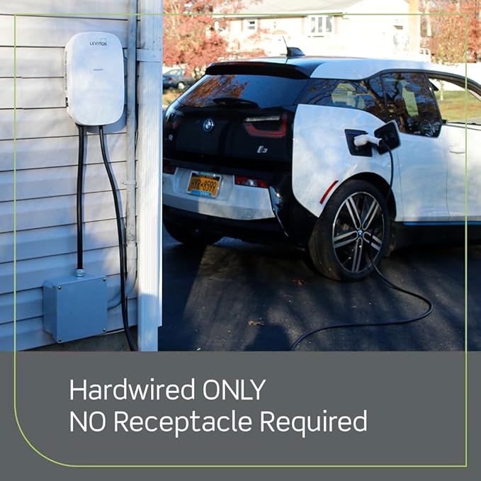 Leviton Level 2 EV Charger, 48 Amp, 208/240 VAC, 11.6 kW Output, 18' Charging Cable, Indoor/Outdoor Hardwired EV Charging Station, EV480 EVSE