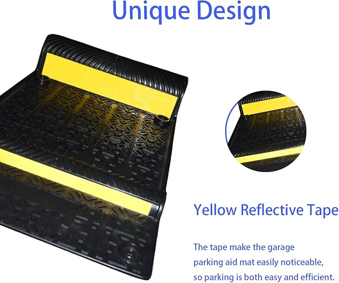 8 Pack Parking Mats for Garage Floors,21.6" X11.4" Durable Rubber Car Parking Guide Mat-Wheel Stopper with Reflective Yellow Strips,Garage Floor Stop Aid for Cars, Trucks, Indoor/Outdoor,Black