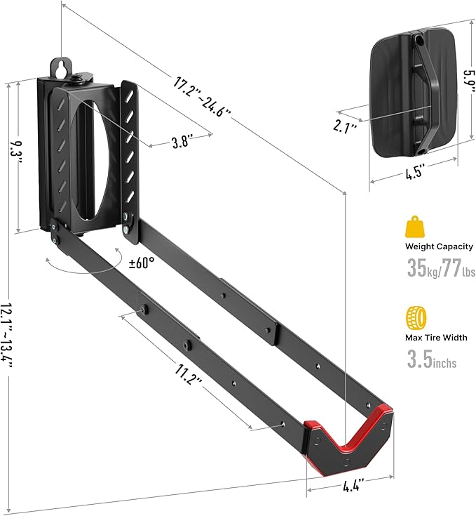 monTEK Swivel Bike Wall Mount, No Heavy Lifting Required Bike Wall Mount, Bike Hangers for Garage, Space-Saving Bike Rack Garage, Easy to Load and Unload, Bike Hanger Can Hold Up to 77 lbs, 2 Pack