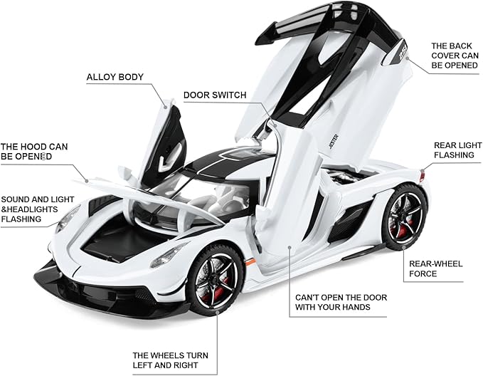 Toy Cars Model Jesko 1/22 Diecast Metal Sports Toy Cars for Boys, Alloy Collectible Model Car with Sound and Lights, Race Model Car for Kids