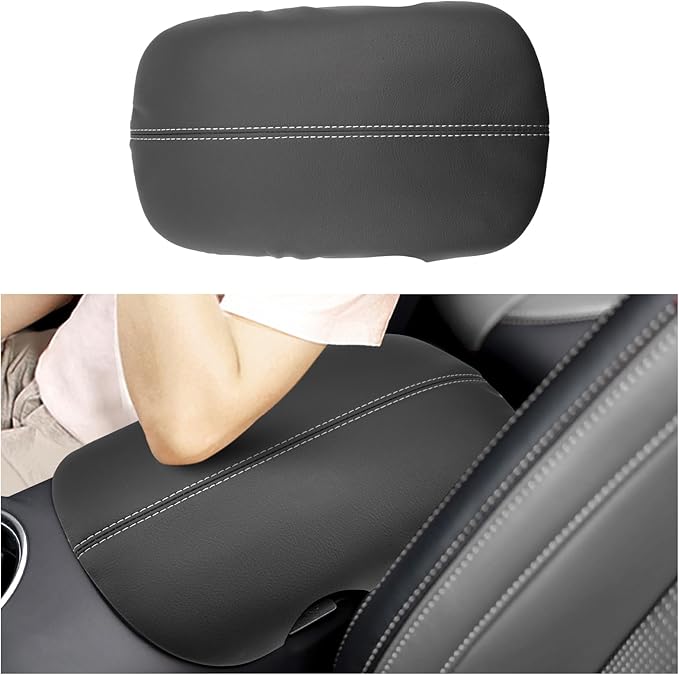 SXCY for 2024 2025 2026 Mustang Armrest Cover (Slim) for Ford Mustang 2025 2026 Accessories 2024 2025 2026 Mustang Center Console Cover 2025 2026 Mustang Middle Console Cover (Grey Stitched)