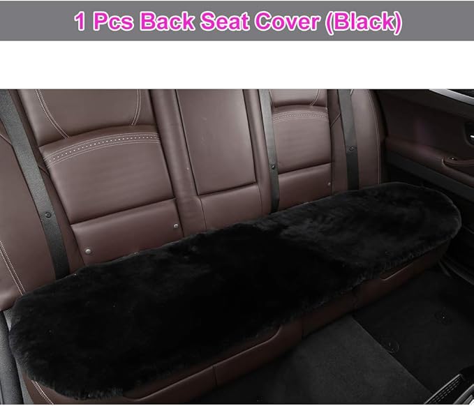 Fluffy Genuine Australia Sheepskin Car Seat Cover for Auto Interior Accessories with Soft Fuzzy Wool Eco-Friendly Natural Fur Non-Slip (Black, Back)