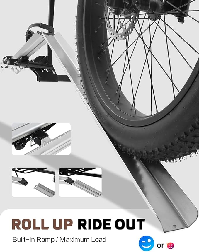 Single 1-Ebike Rack Hitch Mount with Ramp Foldable Bike Carrier 100 lbs. Capacity for Cars SUV Truck Trailer and RV