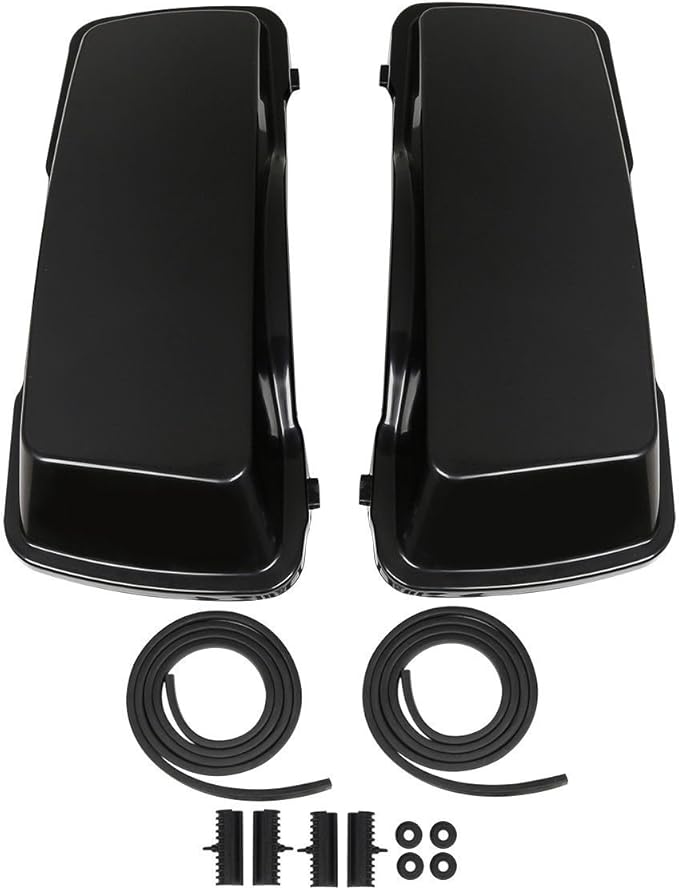 XFMT Unpainted 5" Stretched Extended Hard Saddlebags Dual Exhaust Compatible with Harley Touring Models FLT, FLHT, FLHTCU, FLHRC, Road King, Road Glide, Street Glide, Electra Glide, Ultra-Classic