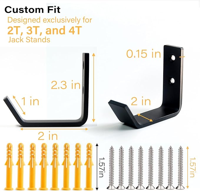 8 Packs Jack Stands Wall Mount Organizer, Heavy Duty Stainless Steel Holder Hook Fits 2 & 3 & 4 Ton Jack Stands