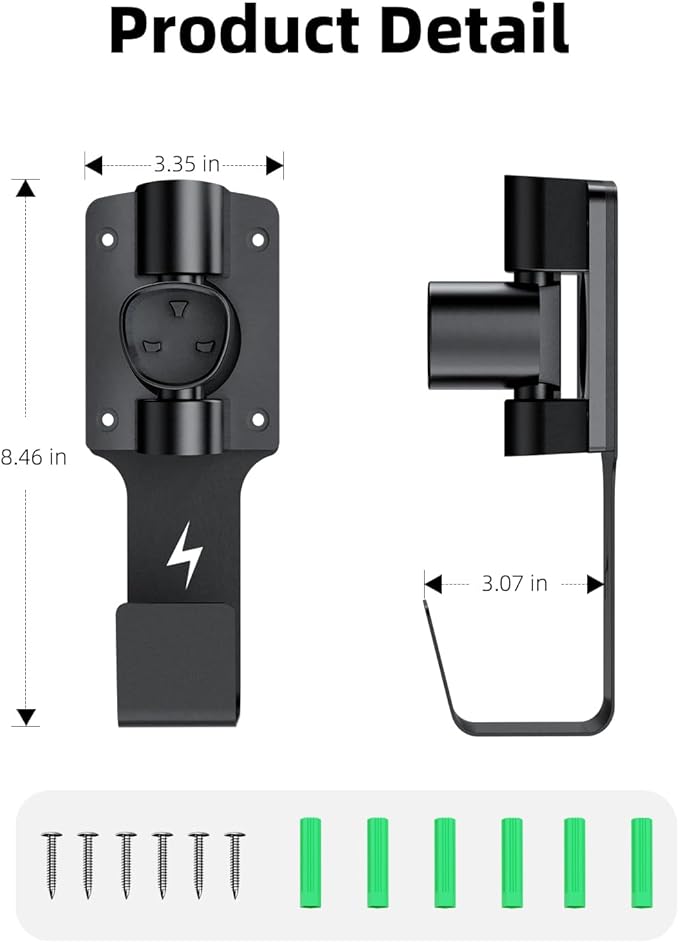 for Tesla Charger Holder, with 180° Rotation Nozzle Dock, Metal J-Hook for Tesla Model 3/Y/X/S Charger Cable Car Accessories Wall Connector Organizer Extra with Mobile Connector Holder