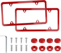 LivTee 4 Holes Stainless Steel License Plate Frames, 2 PCS Car Licence Plate Covers, Automotive Exterior Accessories Slim Design with Bolts Washer Caps for US Vehicles, Red