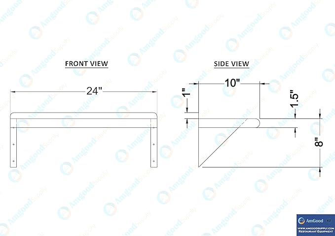 AmGood 24" Long X 10" Deep Stainless Steel Wall Shelf | NSF Certified | Appliance & Equipment Metal Shelving | Kitchen, Restaurant, Garage, Laundry, Utility Room