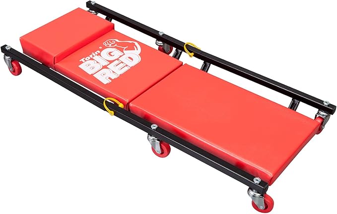 BIG RED 36" 2-Piece Padded Rolling Garage/Shop Creeper, Mechanic Cart with Headrest and 6 Casters, Red TR7565R Torin