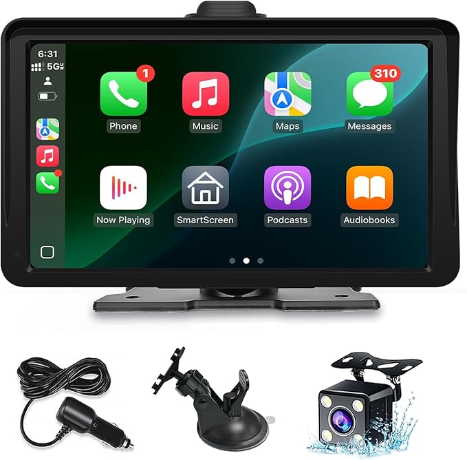 Apple Carplay Screen for Car, 7" HD Portable Wireless Touch Screen for Apple Carplay & Android Auto, with 1080P Backup Camera, Car Play Tablet, GPS Navigation/Mirror Link/Bluetooth/FM/Voice Control