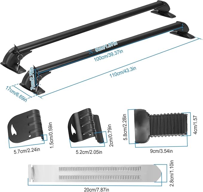 Universal Car Roof Rack, 43" Cross Bars with Anti-Theft Lock, Adjustable Aluminum Alloy Crossbars Heavy Duty Roof Crossbars for Car Roof Cargo Carrier, 165LBS Max Load