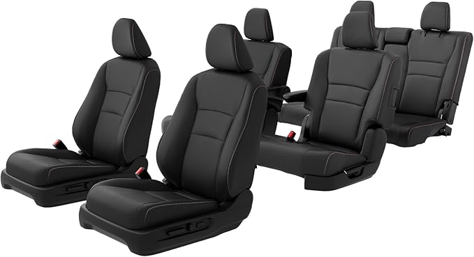 for Honda Pilot Seat Covers, Car Seat Protectors Full Set Custom Fit Pilot Elite,Black Edition 2016 2017 2018 2019 2020 2021 2022-7 Seats, Faux Leather Full Coverage Waterproof, Black Red