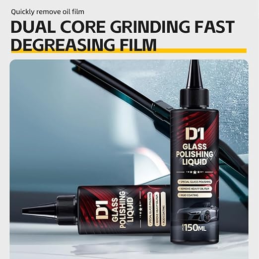 Bianca Glass Polishing Liquid D1, Bomini Car Glass Polishing Compound Windshield Cleaner Glas Oil Film Remover, Anti-Fog Hydrophobic Coating Spray, Scratches, Wiper Marks & Oil Film with Sponge