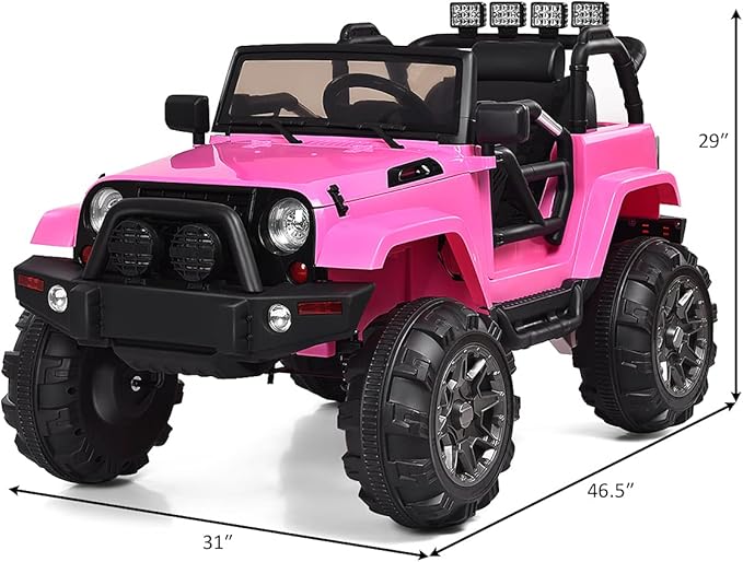 Costzon Ride On Car, 12V Battery Powered Electric Ride On Truck w/Parental Remote Control, LED Lights, Double Open Doors, Safety Belt, Music, MP3, Spring Suspension (Pink)
