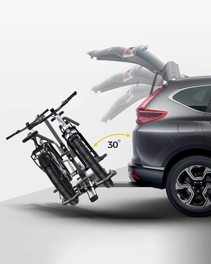KYX 220 lb Hitch Mounted E-Bike Rack, 2-Bike Rack Platform Style for Cars Trucks SUVs Minivans, fits MTB Gravel Road Bike with Up to 5-inch Fat Tire Carrier Rack - 2" Hitch Receiver (Aluminum)