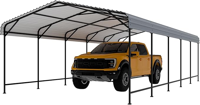 EBE 13' x 25' Metal Carport, Outdoor Steel Carport Canopy with Galvanized Steel Frame and Roof, Heavy Duty Garage Shelter Shade for Cars, Boats, and Truck