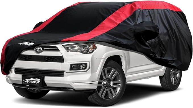 Toyota 4Runner Car Cover Waterproof All Weather with Red Strip Design, Custom Fit for Toyota 4Runner 2003–2025, 4Runner Accessory with Door Zipper & Windproof Straps