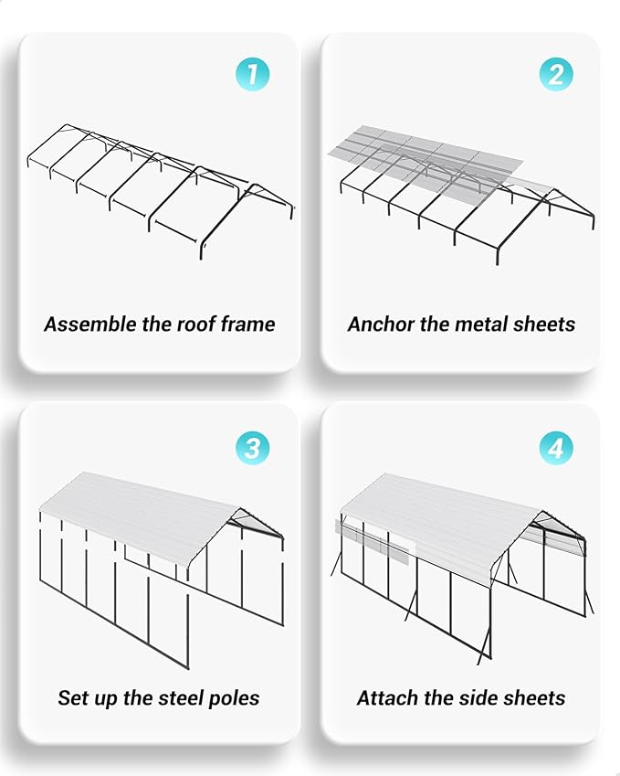 13'x26'x11' Oversized Metal Carport, Steel Heavy Duty Carport for All-Weather, Permanent Shelter for Boats, Pickup Trucks, and Tractors, N.W. 780 Lbs