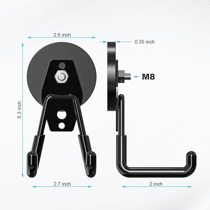 2-Pack Large Heavy-Duty Magnetic Garage Hooks - Strong Magnetic Tool and Utility Hooks with Anti-Scratch Rubber Coating - Ideal for Garage, Workshop, Tool Cart, and Outdoor Storage
