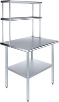AmGood Stainless Steel Work Table Double Tier Overshelf 30" x 36" Work Table + 12" Overshelf