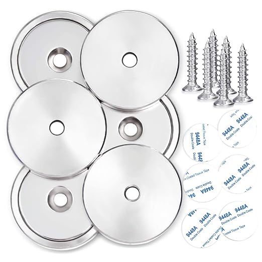LOVIMAG Neodymium Cup Magnets,110LBS Holding Force Strong Rare Earth Magnets with Heavy Duty Countersunk Hole and Double Sided Adhensive&Stainless Screws for Tool Room,Workplace,Hanging-Pack of 20