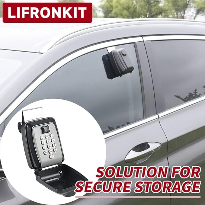 Car Window Punch Button Lock Box, Black Portable Car Key Lock Box, Sturdy Waterproof Large Capacity Lock Box for Turo, Ride Share, GetAround Anti-theft devices for vehicles