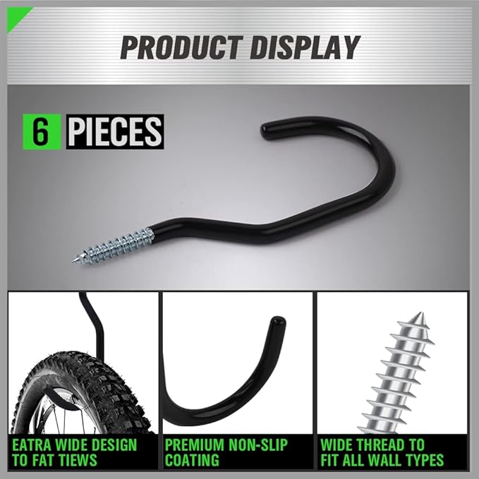 SWANLAKE 6 Pack Heavy Duty Bike Hook, 6 inches, Capacity 100 LBS, Bike Hooks for Garage Wall and Bike Hooks for Garage Ceiling