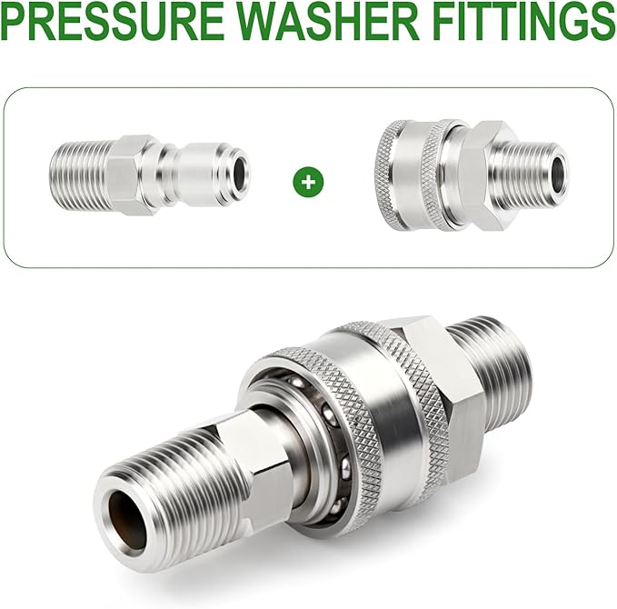 TAISHER 12PCS 304 Stainless Steel Pressure Washer Adapter Kit, Quick Connect Fittings，3/8" Male