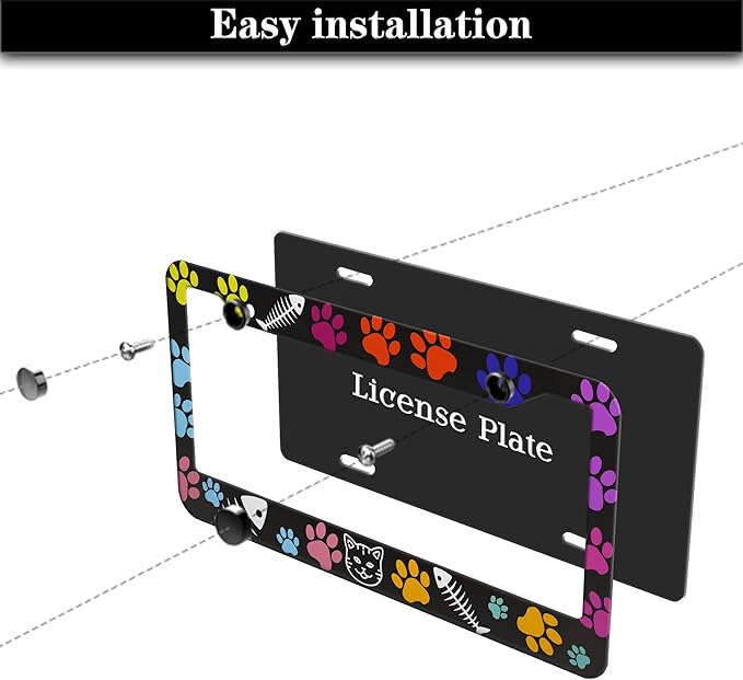 License Plate Frames for Women Multicolor Plate Cover for Car for Men Cat Lover Universal Aluminum Car Accessory 2 Pack with Screw Covers Set