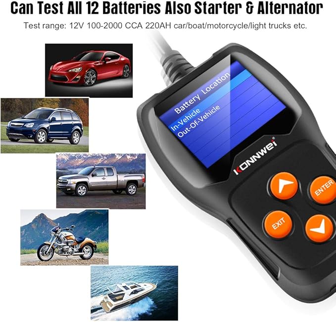 KONNWEI KW600 Car Battery Tester 12V Professional 100-2000 CCA Automotive Battery Load Analyzer and Alternator Tester Waveform Voltage Test for Car/Boat/Motorcycle…