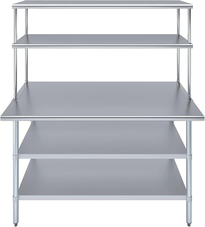 Amgood Stainless Steel Work Table with 2 Shelves | Metal Kitchen Prep Table & Shelving Combo (30" x 60" Table with 2 Shelves + 18" Overshelf)