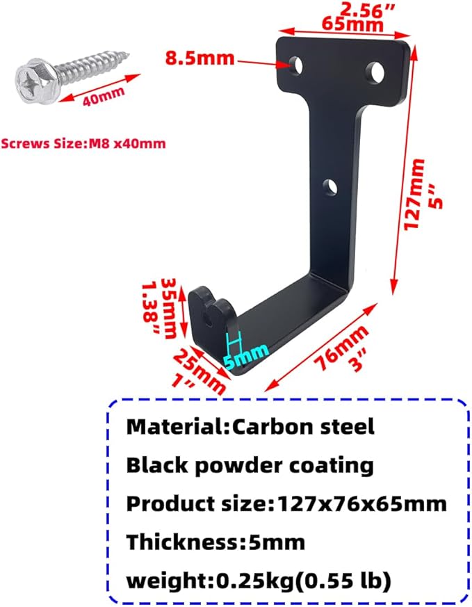 4 PCS black heavy duty metal flat j hooks for hanging 260 lbs,wall mount hooks,plant hanger large steel utility masonry industrial hook for Hanging Garage Storage Home Office Gym Sports Equipment(L)