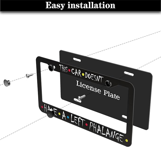 Front License Plate Bracket Black and White License Plate Frames This Car Doesn’t Have a Left Phalange Universal Aluminum Car Accessory 2 Pack with Screw Covers Set