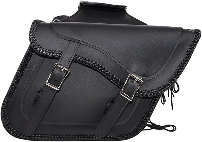 GARGOYLE BELLS Motorcycle Saddle Bags Leather Motorcycle Luggage Bag with Gun Holsters For Softails Sportsters and Choppers Tool Bags For Motorcycle (Black PVC-Style 2, 14" x 8" x 11")
