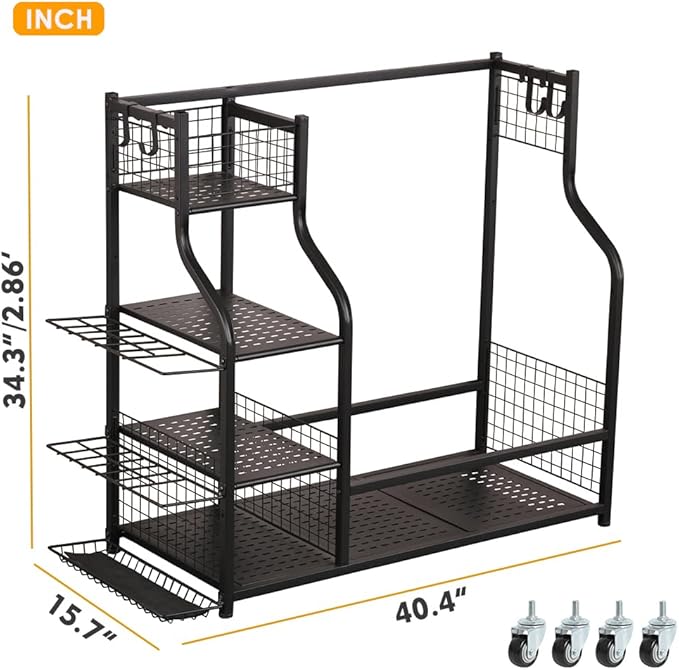 SNAIL Golf Bag Garage Storage Organizer Extra Large Size Golf Bag Rack Stand Holder Fits 2 Golf Bags and Other Golfing Equipment Accessories, Metal Black Golf Club Storage for Garage Shed and Basement
