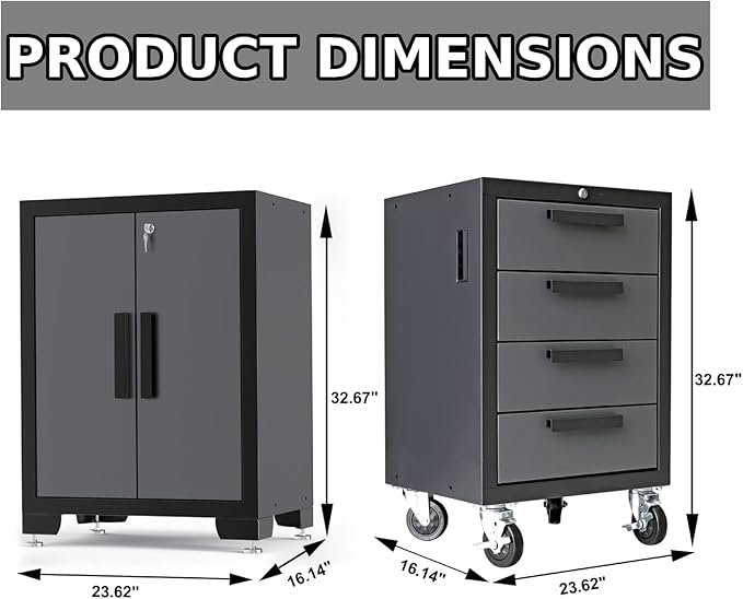 Torin 12 Piece Garage Storage Cabinet Set: Workshop Tool Organizer Chest with Lockers, Shelves and Wood Workbench, Black/Grey