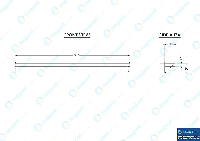 AmGood 60" Long X 6" Deep Stainless Steel Wall Shelf | NSF Certified | Appliance & Equipment Metal Shelving | Kitchen, Restaurant, Garage, Laundry, Utility Room