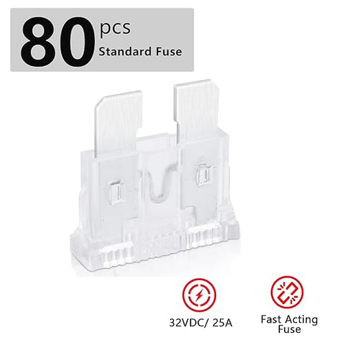 (80Pcs) 25Amp Standard Fuse, 25A Car Blade Fuses for Car/RV/Truck/SUV/Motorcycle/Boat