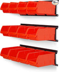 Ultrawall Wall Mounted Storage Bins, Plastic Hanging Storage Organizer Bins, Garage Tool Storage System for Screws, Nuts, Bolts, Nails, and Small Hardware Parts, 12x bins & 3 x rails, Orange
