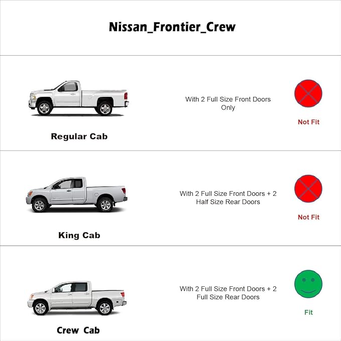 Side Window Deflector Visor fit for 2005-2022 Nissan Frontier Crew cab (with 4 Full Size Doors),Outside Mount Tape-on Shatterproof Rain Guard,4pcs Dark Smoke Nice Looking Window Shades 94407