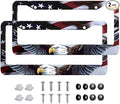 2Pack Universal Flag and Eagle License Plate Frame -Rustproof Aluminum Matte Black Car License Plate Frames