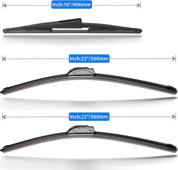 Windshield Wiper Blades Replacement for 2009-2016 Ford Expedition Lincoln Navigator Original Factory Quality Front Rear Wipers Blade Set for My Car - 22" 22" 16" (Pack of 3)