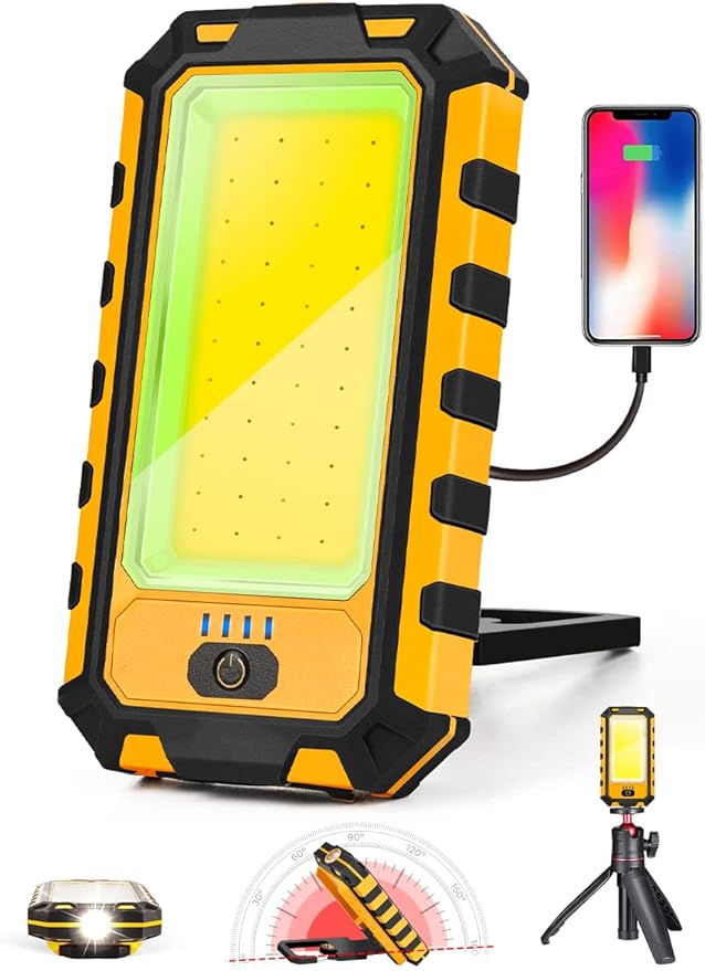 LED Rechargeable Magnetic Work Light 40W 1500Lumens, Hanging Hook 4 Lighting Modes, Job Site Lighting for Car Repairing, Camping, Hunting, and Hurricane(Orange)