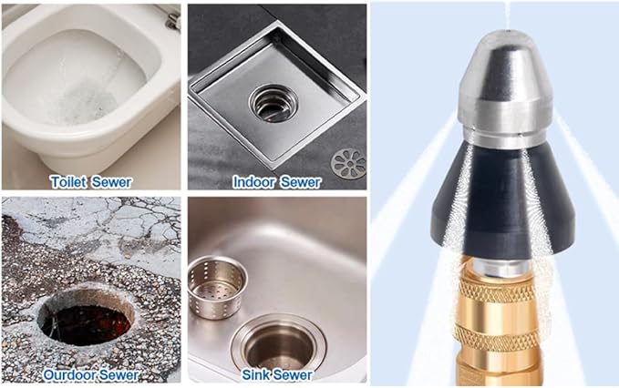 Pressure Washer Sewer Jetter Nozzle with Stainless Steel,3/8'' Quickly Connector, 5000 PSI Orifice 6.5
