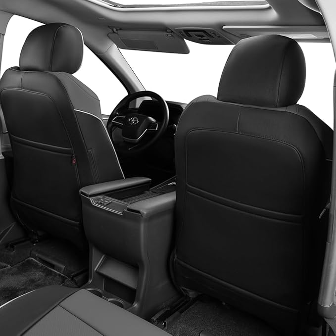 EKR Sienna Seat Covers for 2011-2020 Toyota Sienna LE,XLE, SE,XLE Premium 2nd Row 4/2/4 Split,8 Seats,Waterproof Car Seat Cover Full Set,Car Seat Protectors- Three Row,Leather (Black/Gray)